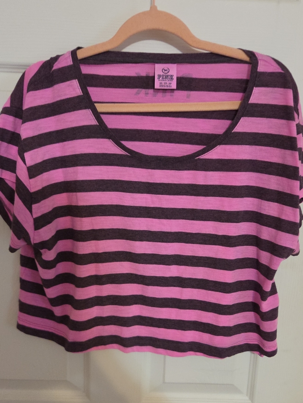 PINK Victoria's Secret Pink and Black Striped Crop Tee Vintage Y2k XS
